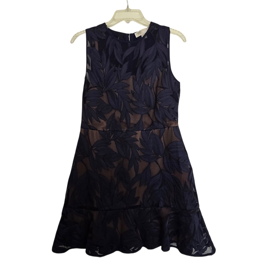 Michael Kors Navy Leaf Pattern Mini Dress